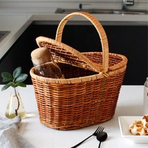 감성피크닉 수납 뚜껑 손잡이 라탄 피크닉바구니 도시락 트렁크 피크닉소품 촬영 야외, 소