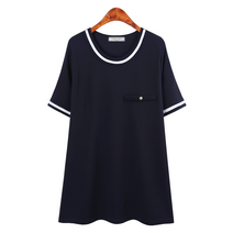 허밍퍼플 여성용 3688-리온 RD 테입 반팔 T 빅사이즈 티셔츠 심플 배색 라운드 오버 플러스 여름 큰옷 큰언니 여성의류