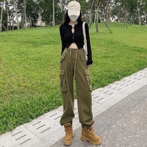 DFMEI 여성 노탄 아메리카노 카고 팬츠 가을 청바지 여블랙