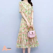 아뗄릭 여성용 플라워 레이디 서양식 티어드 라인 쉬폰 원피스 02343