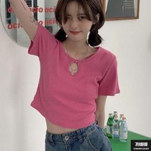 가바바 여성 크롭티 쨍한 컬러가 너무 예쁜 트임넥 반팔티셔츠 G69459