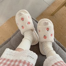당일배송 복숭아패턴 극세사 소프트퍼실내화 오픈형 블로퍼뮬 거실양털슬리퍼 층간소음미끄럼방지