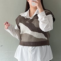 (빅사이즈)지브라 카모 패턴 루즈핏 브이넥 니트 조끼