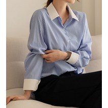 에델 자체제작 포멀핏 단가라 배색 셔츠 빅사이즈 여성의류