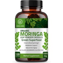 미국직구 자연유래 모링가 캡슐 120캡슐 1000mg – 그린 슈퍼푸드 자연유래 모링가 올리페라 잎가루 캡슐 - 모유 수유 및 대사 풍부 서플먼트, 수량, 상세참조