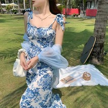 순이들 여성 바캉스 플라워 끈 롱 원피스