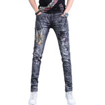 남자 청바지 자수 캐주얼 팬츠 2D088