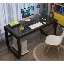 컴퓨터책상 강화유리 게이밍 책상 화이트 블랙 사무실 데스크탑, 블랙 프레임+블랙 보드 80X60X75