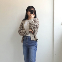 [당일배송특가] 카에슨 레오파드 호피 브이넥 니트 긴팔 가디건