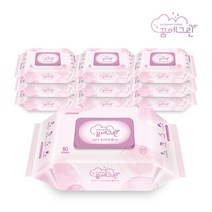 (프리미엄 75gsm) 꿈에그린 초순수 프리미엄 물티슈 도톰하고 넉넉한 사이즈 엠보싱 아기물티슈 캡형, 10팩, 80매