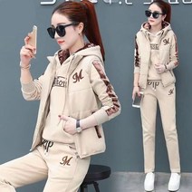 가을겨울 두꺼운 캐주얼 후드조끼 맨투맨 기모 캐주얼 트레이닝 바지 상하의3종세트