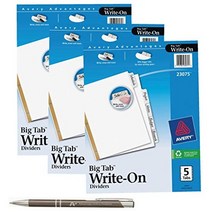 Avery Big Tab Write Erase Dividers White Tabs with Bonus Custom Pen 23075 (3 Packs of 5 Tabs), 1