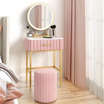 벨벳 화장대 모던 거울 수납 미니 공주 침실 안방, 차림새, 60cm 회색 화장대 + 거울 + 둥근 벤치