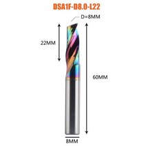 밀링커터 파이프컷팅기 Dreaque-3.175 4 6 8mm CNC 싱글 플루트 솔리드 텅스텐 카바이드 합금 엔드밀 알루미늄용 DLC 코팅 밀링 커터 1 피스 133013, DSA1F-D8.0-L22