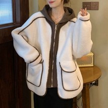 인디안써머 인조양털 스티치 포인트 후드 점퍼형 자켓