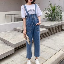 [랜덤플레이] 데님 멜빵 허리밴딩 점프 슈트