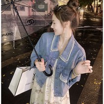 쇼룸 여성데님자켓 에프릴 진주비드 청자켓