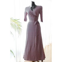 패턴 5부소매 저지 스판 롱 랩원피스