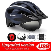 자전거 고글 헬멧 MTB 싸이클 로드 충전식 미등 사이클링 남자 산악 도로 태양 바이저, 해군 USB 주도