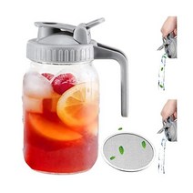 Glyntrof Mason Jar 유리 투수 64온스 헤비 듀티 필터 워터 주전자 주둥이 포함 보관용 손잡이 뚜껑 콜드브루 커피 얼음 음료 아이스 우유 주스 레모네이드 선티 과일, 32OZ