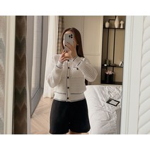 [리리앤코] 프림디 배색 세미크롭 니트 가디건