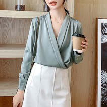 여성 V넥 랩블라우스 하늘비즈 C13 E973D148