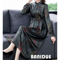 [바니드] 중년여성 엄마원피스 화려한 플라워 드레스 봄가을 긴팔 롱원피스 0573