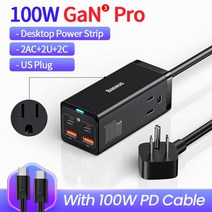 가성비Baseus-100W 65W GaN USB 충전기 데스크탑 전원 스트립 타입 C PD 고속 4.0 14 맥북 프로 퀵, 04 100WPlug_01 Black