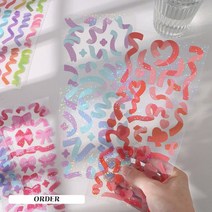 리본 스티커 홀로그램 다꾸 다이어리꾸미기 스티커 10종, 8. 그린 POP (ST-644)