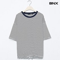 [BNX] [비엔엑스]잔스트라이프 밑단 스트링 반팔 티셔츠 (BV1TS055L0)