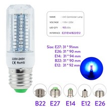 UV 세균 측정기 위생점검 배양 살균 램프 옥수수 전구 소독 살균기 오존 프리 조명 홈, 102LED 20w, e26 110v