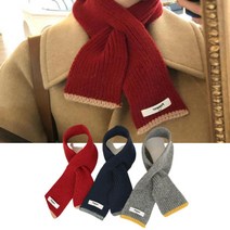 겨울 환절기 끼우는 니트 숏 머플러 짧은 투톤 빨간 목도리, 레드