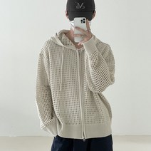 펀칭 니트 가디건 봄가을 남성 후드외투 디자인감 순색 루즈핏 집업 상의