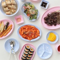 멜라민 레트로 감성 캠핑 그릇 17종 파스텔 마블 옛날 떡볶이 접시 분식 그릇 나눔접시 앞접시 소스볼 찬기, 핑크