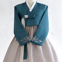 [비비한복] [한복대여] 나래 청록 (베이지 그레이) 한복 세트