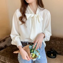 리본블라우스 셔츠 솔리드 매듭 레저 우아한 스트리트 성숙한
