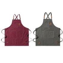 2개 시너윗 바리스타 앞치마 카페 데님 공방 캔버스 앞치마 방수 식당 작업용, 레드+카키