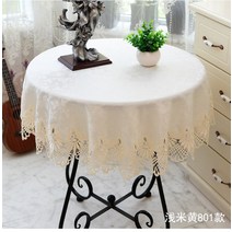 식탁보 화이트 패브릭 참신한 레이스 작은원형탁자 원형 테이블보 티테이블보 화상방지 심플 모던 가정용, T10-옐로우베이지-801스타일, C09-145*145정방 스타일