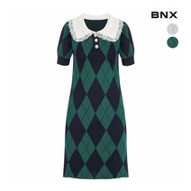 비엔엑스 BNX 여성 레이스 카라 아가일 패턴 미니 원피스