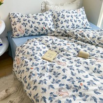 면 4 피스 퀼트 커버 베개 케이스 침대 시트 더블 싱글 침대 용품, 페이 페이 토끼, 1.5 침대 시트 세트 (2.0 m 퀼트에 적합)