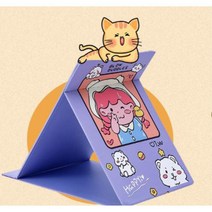 귀여운 휴대용 접이식 스탠드 탁상 거울 소형거울, 퍼플