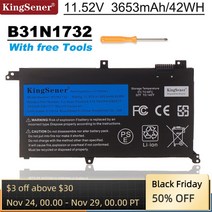 업그레이드 보조 KingSener B31N1732 ASUS VivoBook X430UA X571G X571LH 11.52V 42WH, 한개옵션0