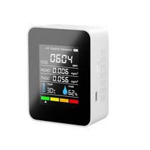 가스 누출 감지기 5 In 1 CO2 측정기 온도 습도 LCD 디지털 다기능 공기 품질 모니터, [02] White