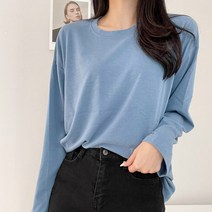 메들리 여성용 기모 라운드 티셔츠
