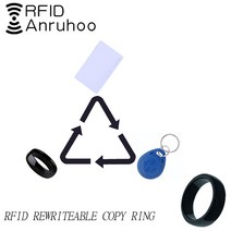 rfid리더 RFID 휴대용 링 125Khz 13.56Mhz 재기록 가능 복사 태그 키 T5577 CUID 스마트 듀얼 칩 카드 NFC 복사기 배지, ID-66MM