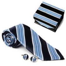 네이비 트랜디 사선 혼주넥타이 커프링크스 세트