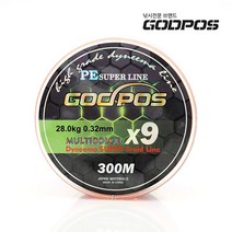 GODPOS PE 5색 9합사 낚시줄 300m 다이니마 PE라인 슈퍼라인 합사줄, 9합사줄 300m 1.5호