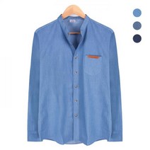 체크 패턴 배색 데님 블루 셔츠_NWM002_Blue남자청남방 차이나카라 만다린카라 데님셔츠 청자켓 유니클로청남방 청남방코디 오버핏청남방 남방 캐쥬얼셔츠 캐쥬얼