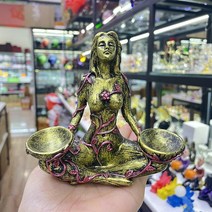 정원조형물2023 숲 보호자 여신 지구의 어머니 수정 구슬베이스 달걀 모양의 수지 수공예 가정 장식, 02 golden