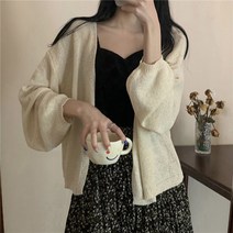 오버클래쓰 여성 기본 심플 가디건 긴팔 캐주얼룩 무지 아우터